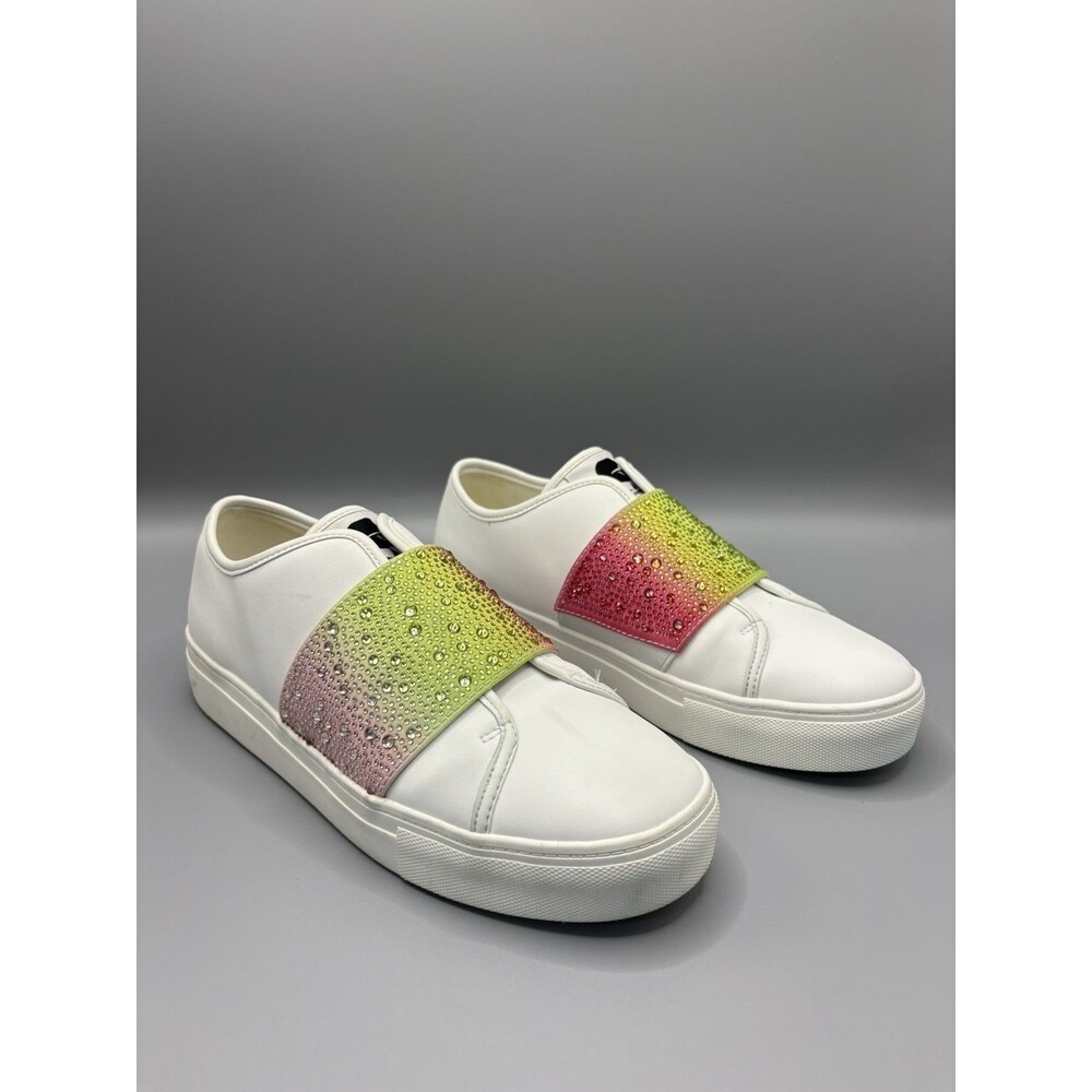 Karl Lagerfeld Remmy Slip On Sneakers Womens 9 White Rainbow Rhinestone Summer
